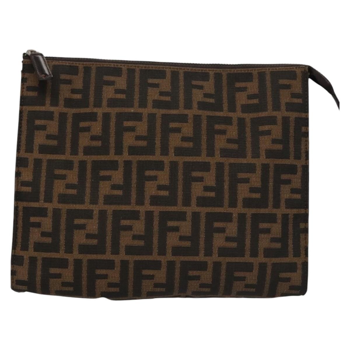 FENDI Zucca Canvas Clutch Bag Brown bs22209