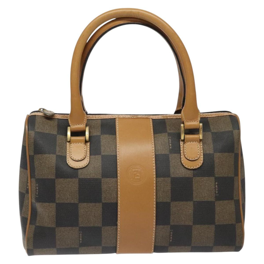 FENDI Pecan Canvas Hand Bag Brown Black bs22633