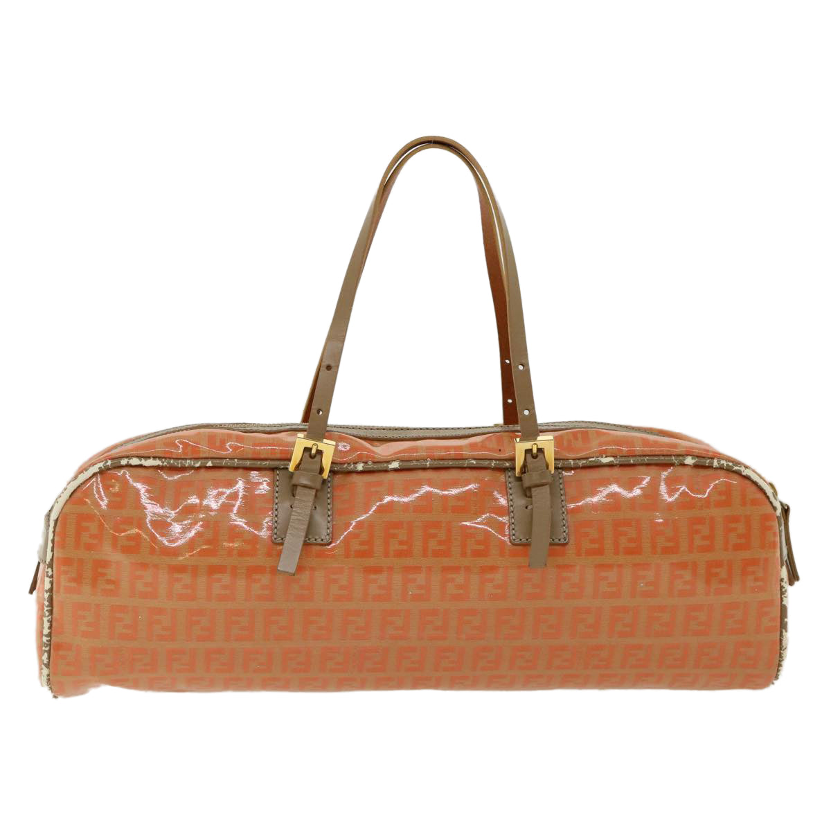 FENDI Zucchino Canvas Hand Bag Enamel Orange bs2431