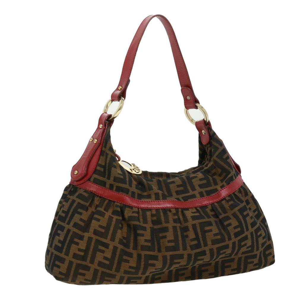 FENDI Zucca Canvas Shoulder Bag Brown Black bs2858