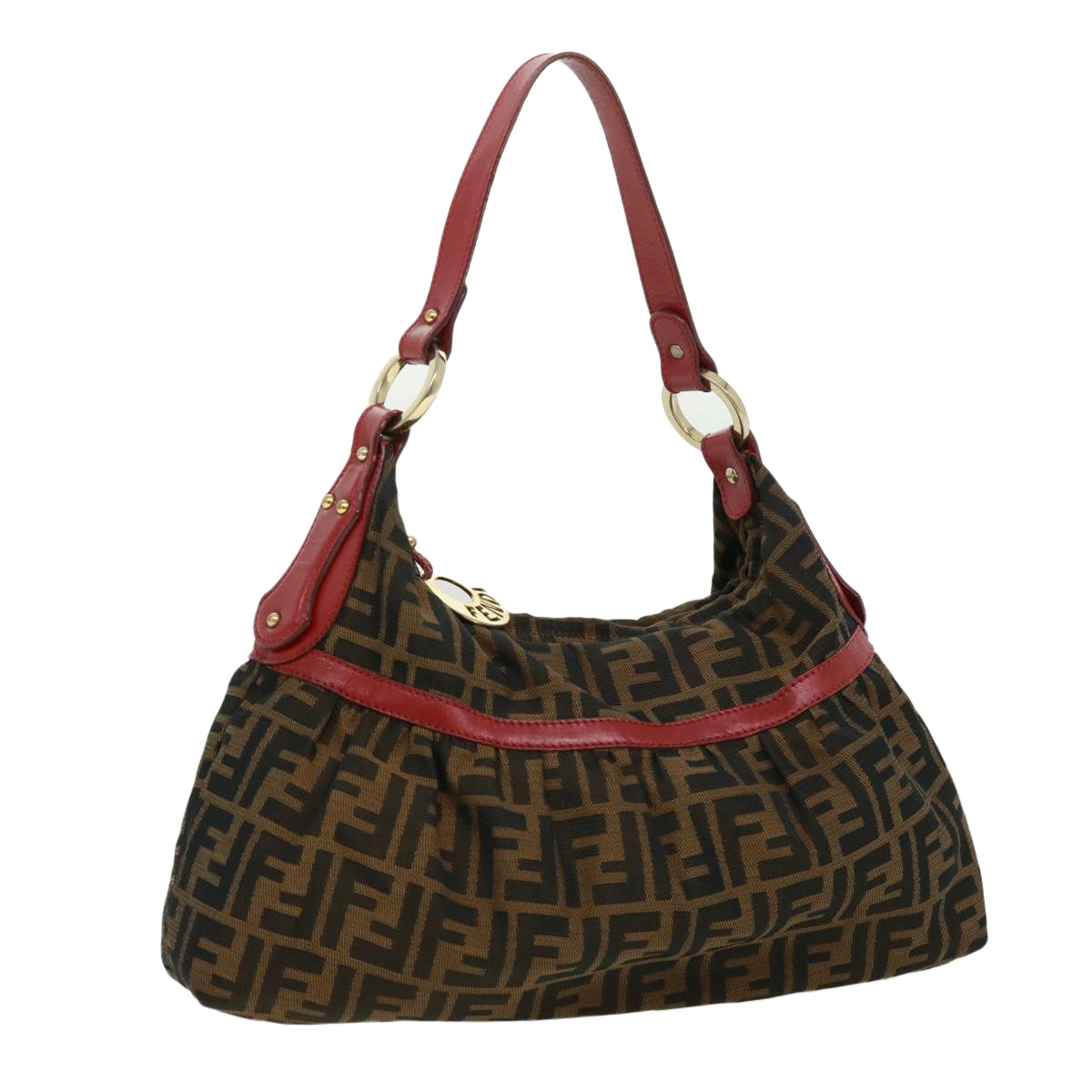 FENDI Zucca Canvas Shoulder Bag Brown Black bs2858