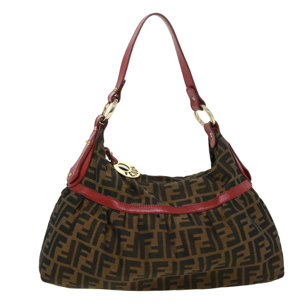FENDI Zucca Canvas Shoulder Bag Brown Black bs2858