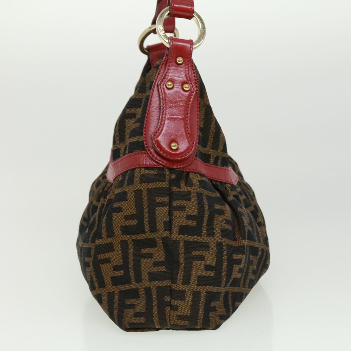 FENDI Zucca Canvas Shoulder Bag Brown Black bs2858