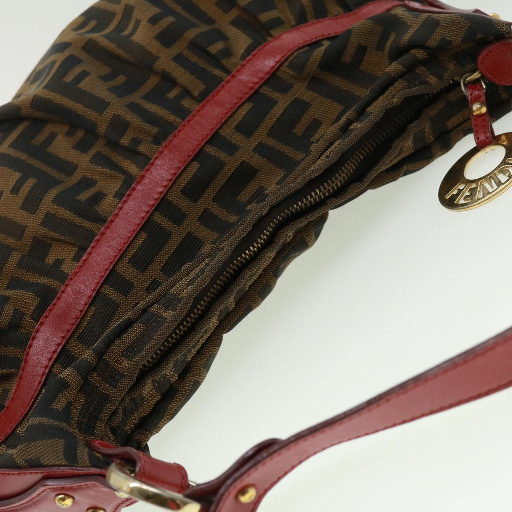 FENDI Zucca Canvas Shoulder Bag Brown Black bs2858