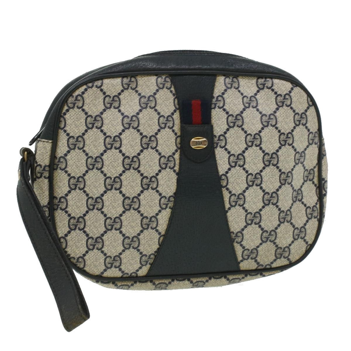 GUCCI Sherry Line GG Canvas Clutch Bag PVC Leather Navy Red bs2972