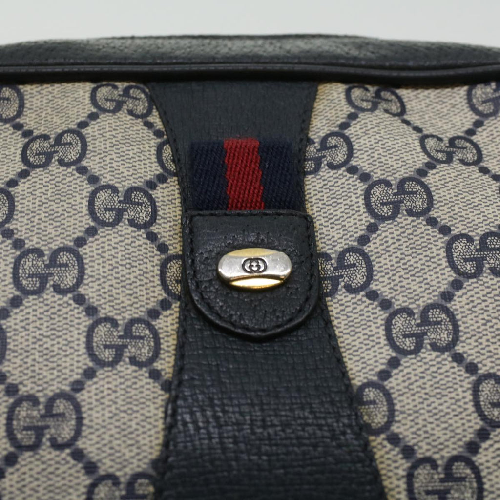 GUCCI Sherry Line GG Canvas Clutch Bag PVC Leather Navy Red bs2972