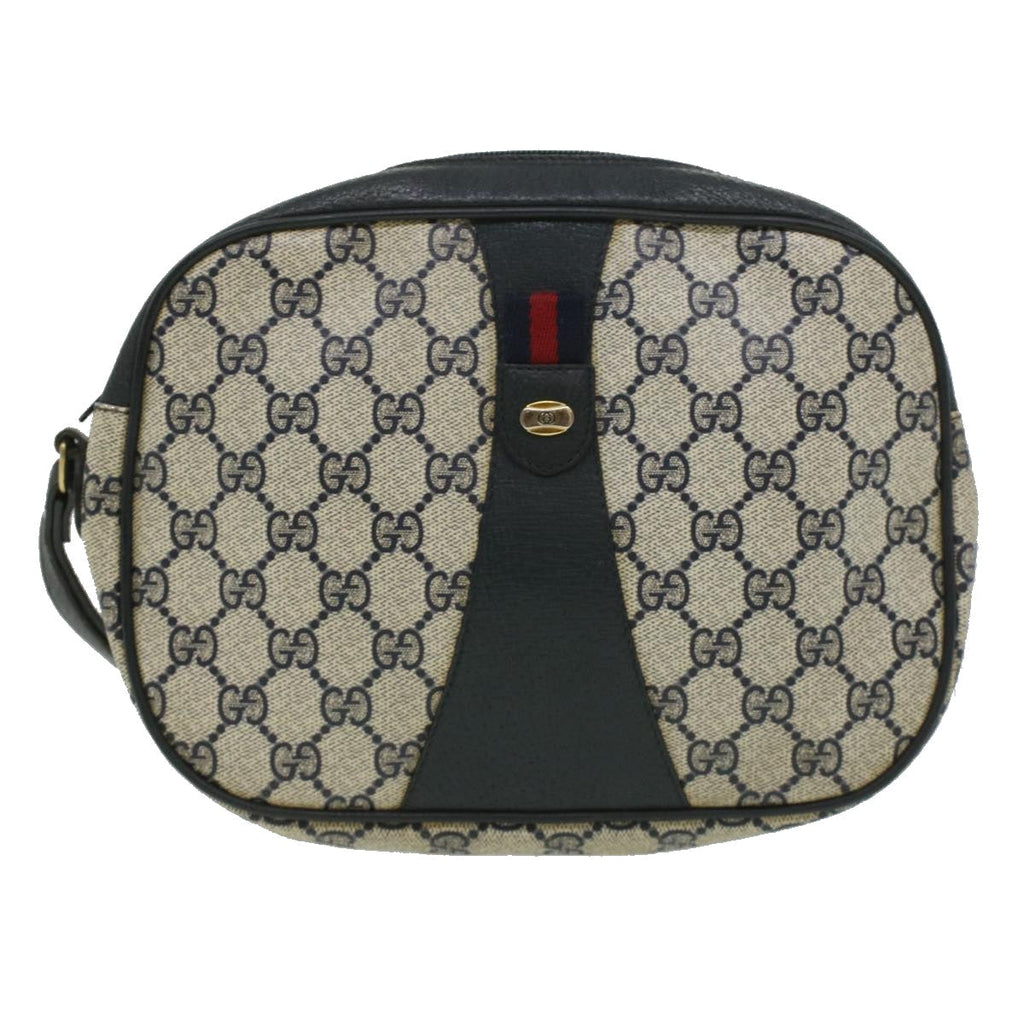 GUCCI Sherry Line GG Canvas Clutch Bag PVC Leather Navy Red bs2972
