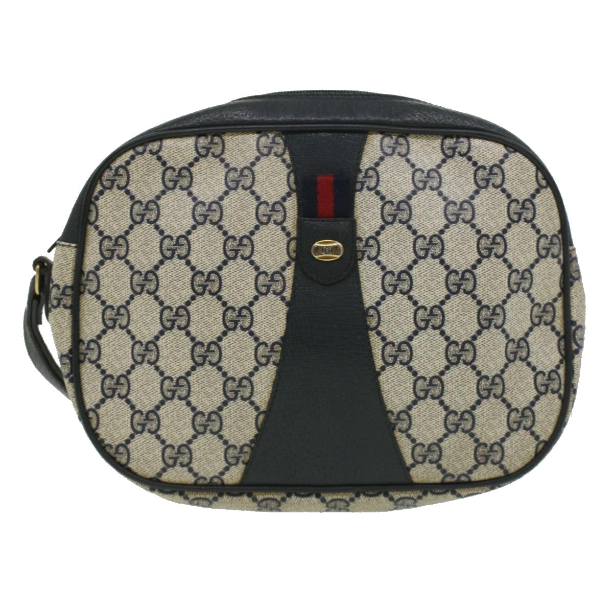 GUCCI Sherry Line GG Canvas Clutch Bag PVC Leather Navy Red bs2972