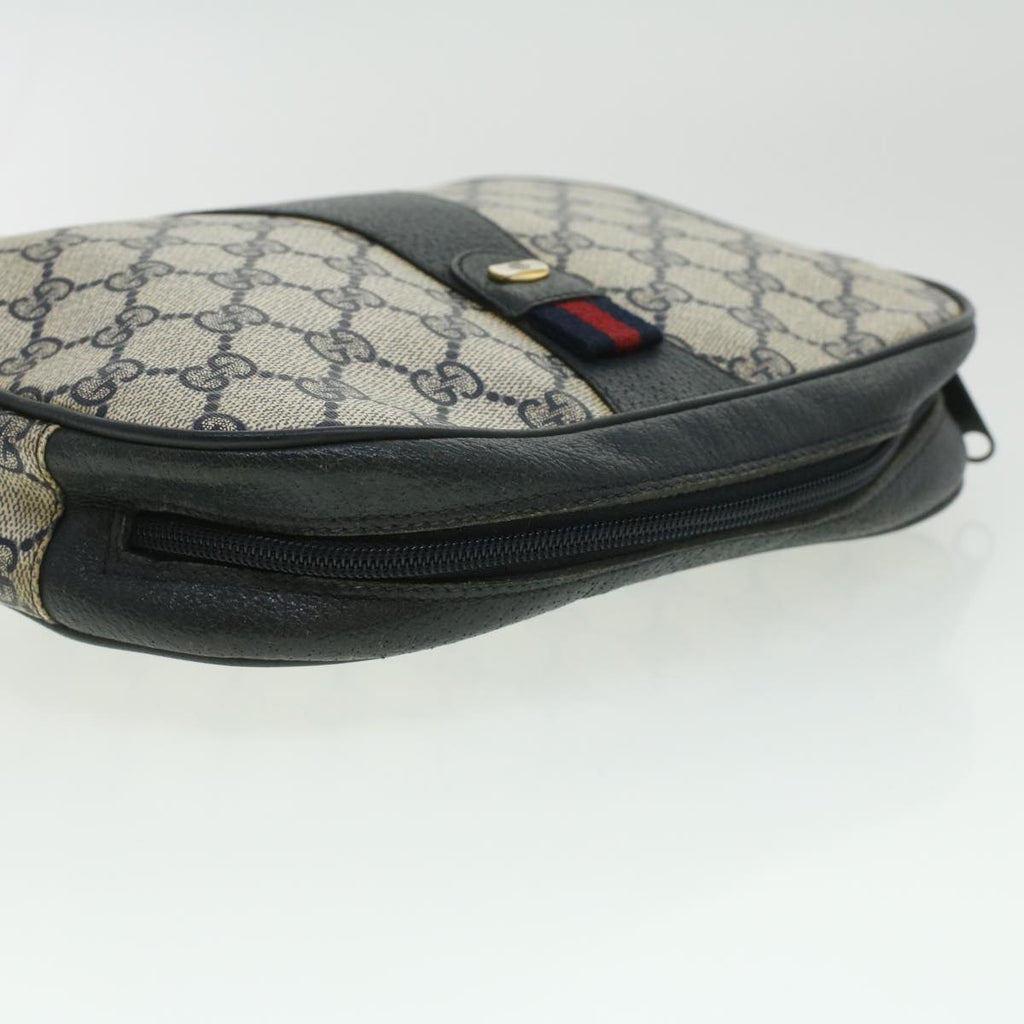 GUCCI Sherry Line GG Canvas Clutch Bag PVC Leather Navy Red bs2972