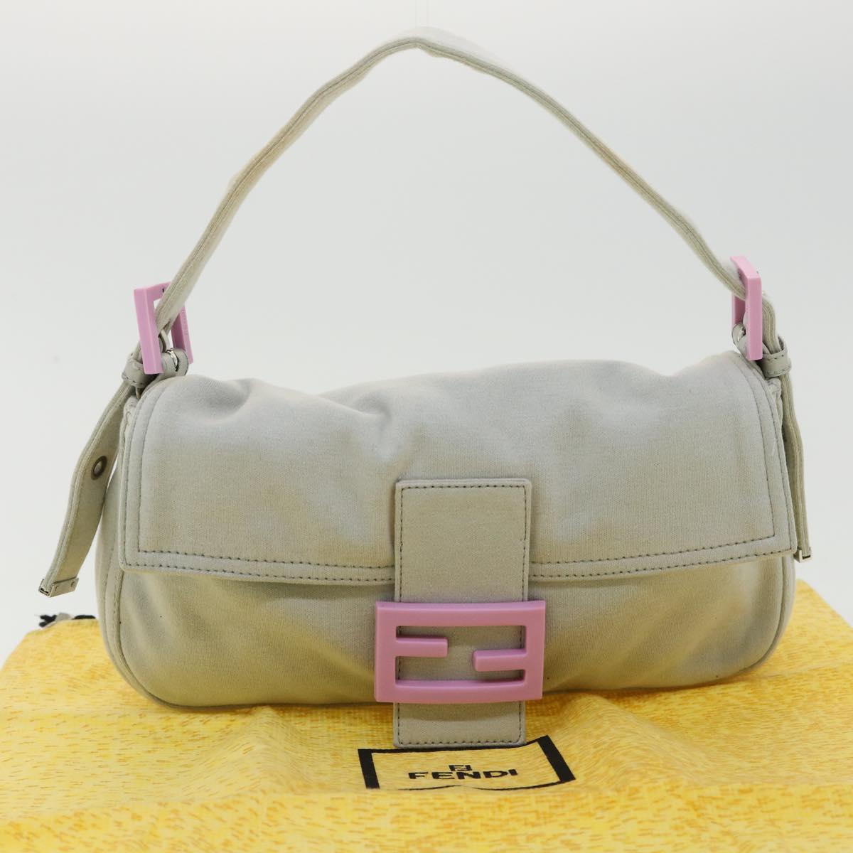 FENDI Mamma Baguette Shoulder Bag Canvas Gray bs3128