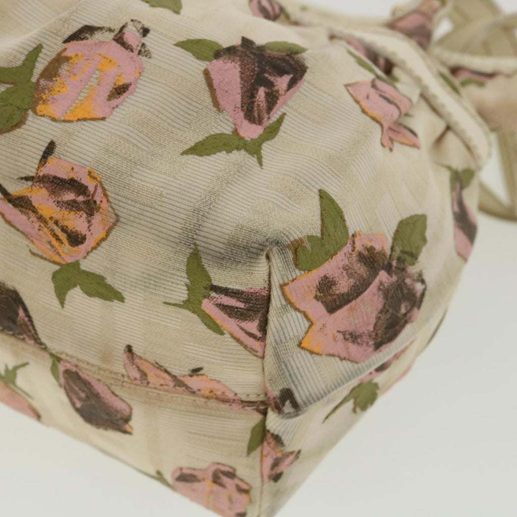 FENDI Zucca Canvas Flower Hand Bag Beige bs3174