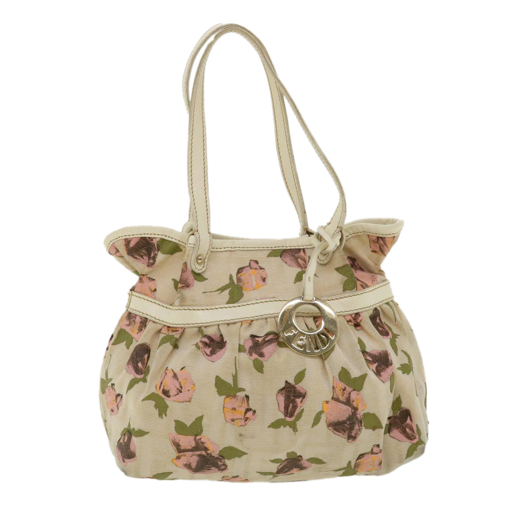 FENDI Zucca Canvas Flower Hand Bag Beige bs3174