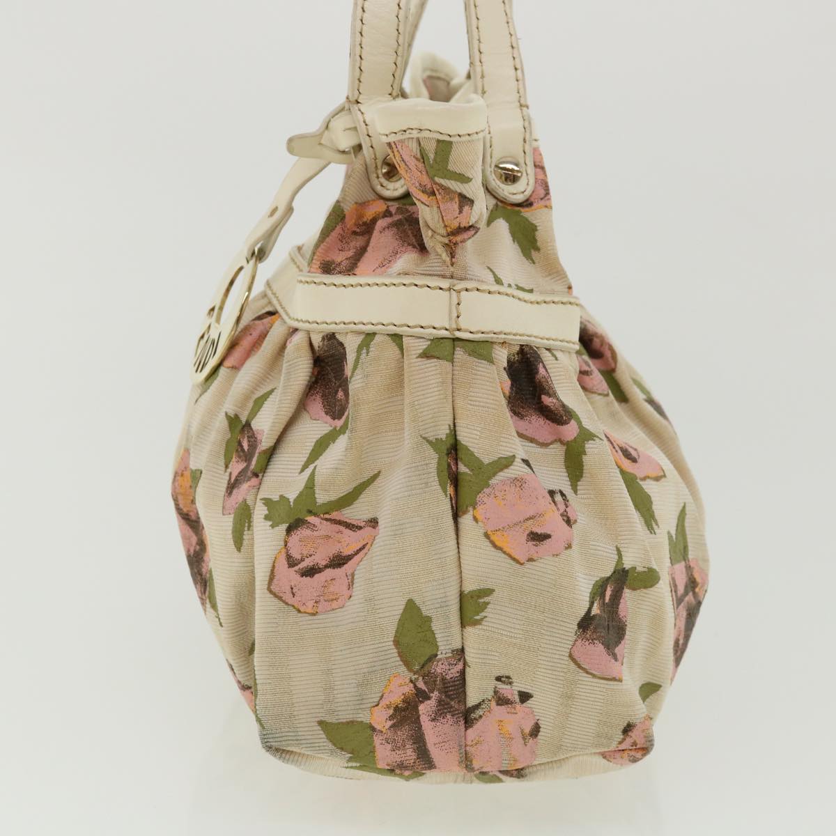 FENDI Zucca Canvas Flower Hand Bag Beige bs3174