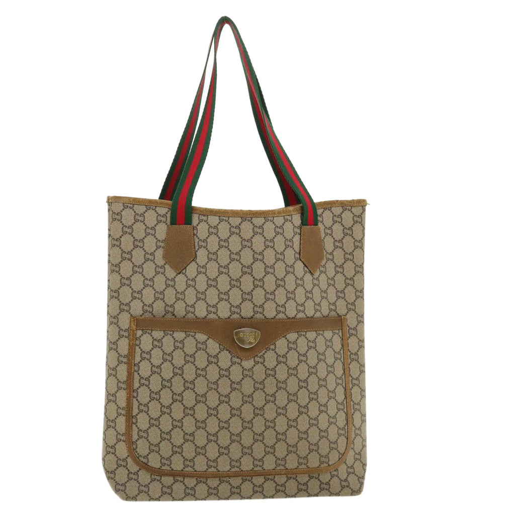 GUCCI GG Plus Canvas WebSherry Line Tote Bag Beige Red Green bs3253