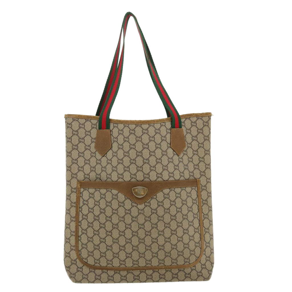 GUCCI GG Plus Canvas WebSherry Line Tote Bag Beige Red Green bs3253
