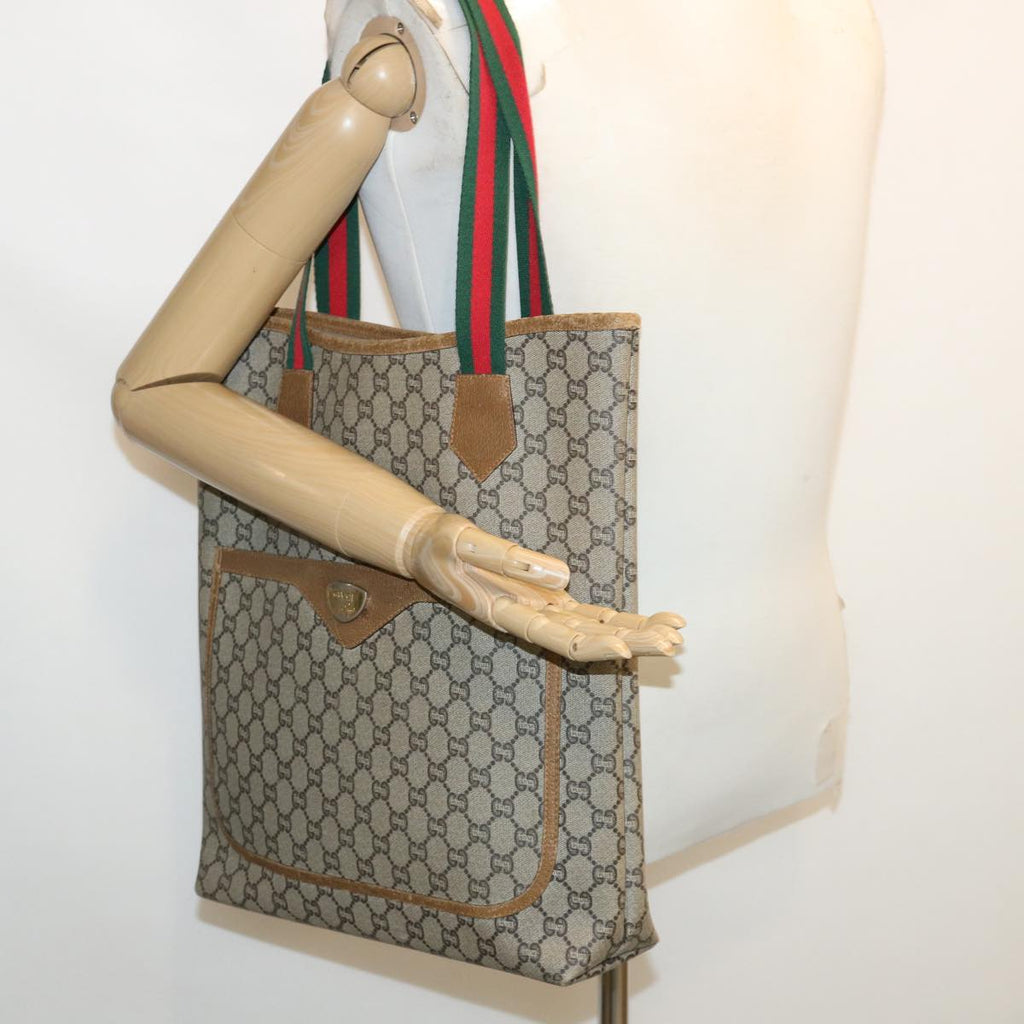 GUCCI GG Plus Canvas WebSherry Line Tote Bag Beige Red Green bs3253
