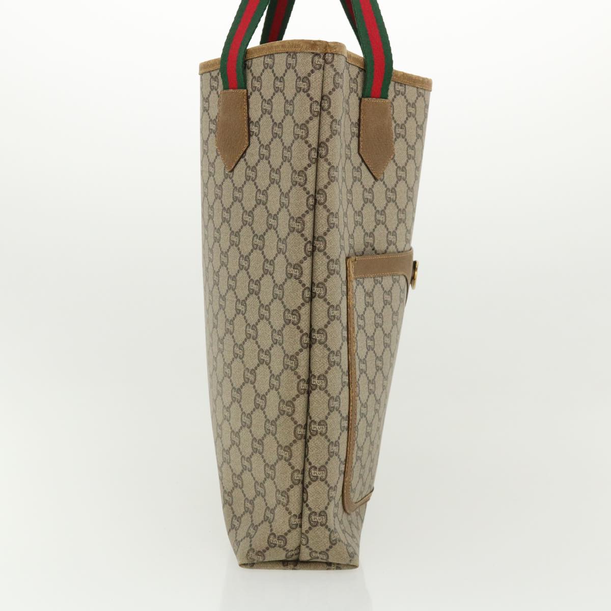 GUCCI GG Plus Canvas WebSherry Line Tote Bag Beige Red Green bs3253