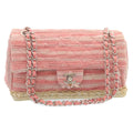 CHANEL Chain Flap Shoulder Bag Turn Lock Canvas Pink CC bs334A