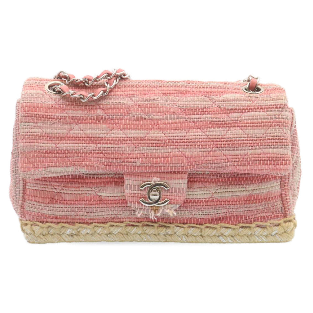 CHANEL Chain Flap Shoulder Bag Turn Lock Canvas Pink CC bs334A