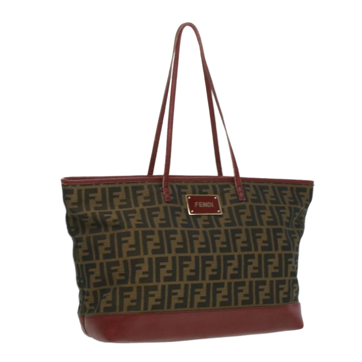 FENDI Zucca Canvas Shoulder Bag Brown Red bs3494