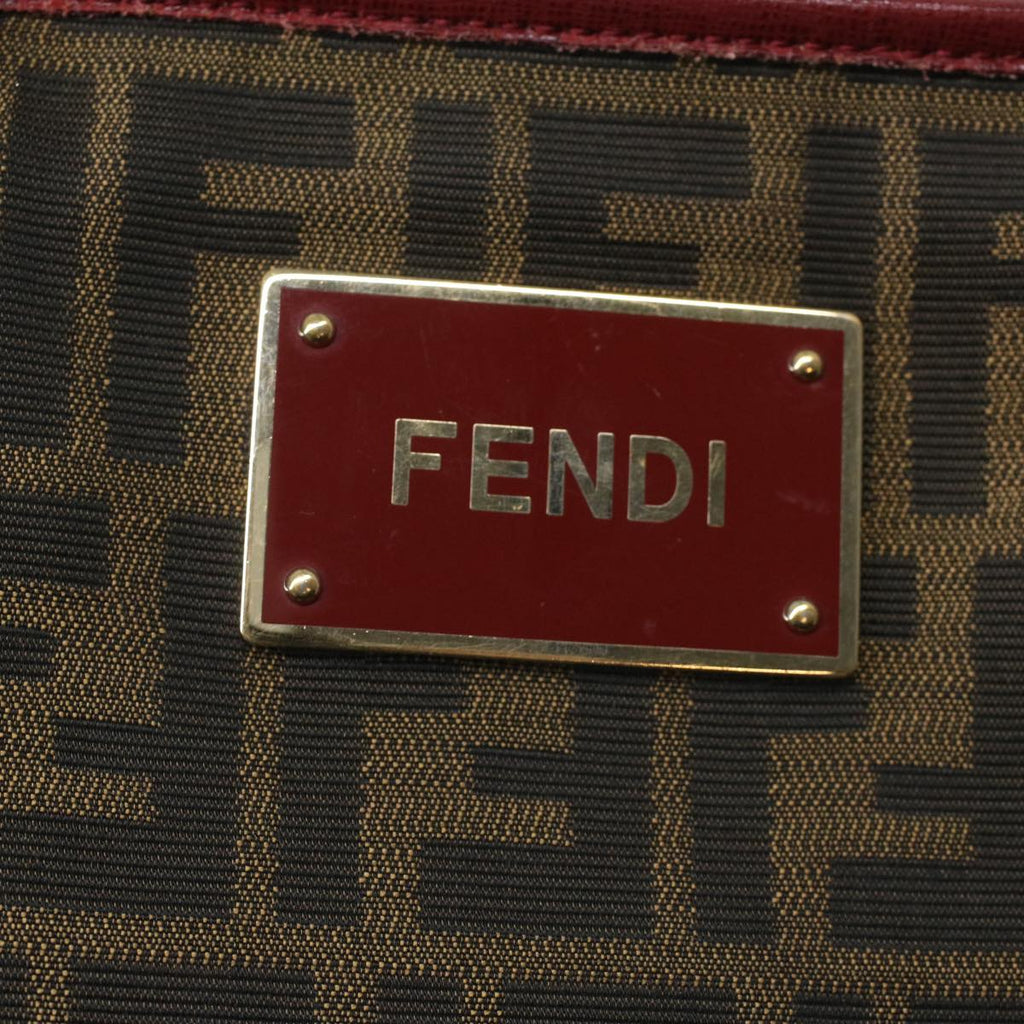 FENDI Zucca Canvas Shoulder Bag Brown Red bs3494