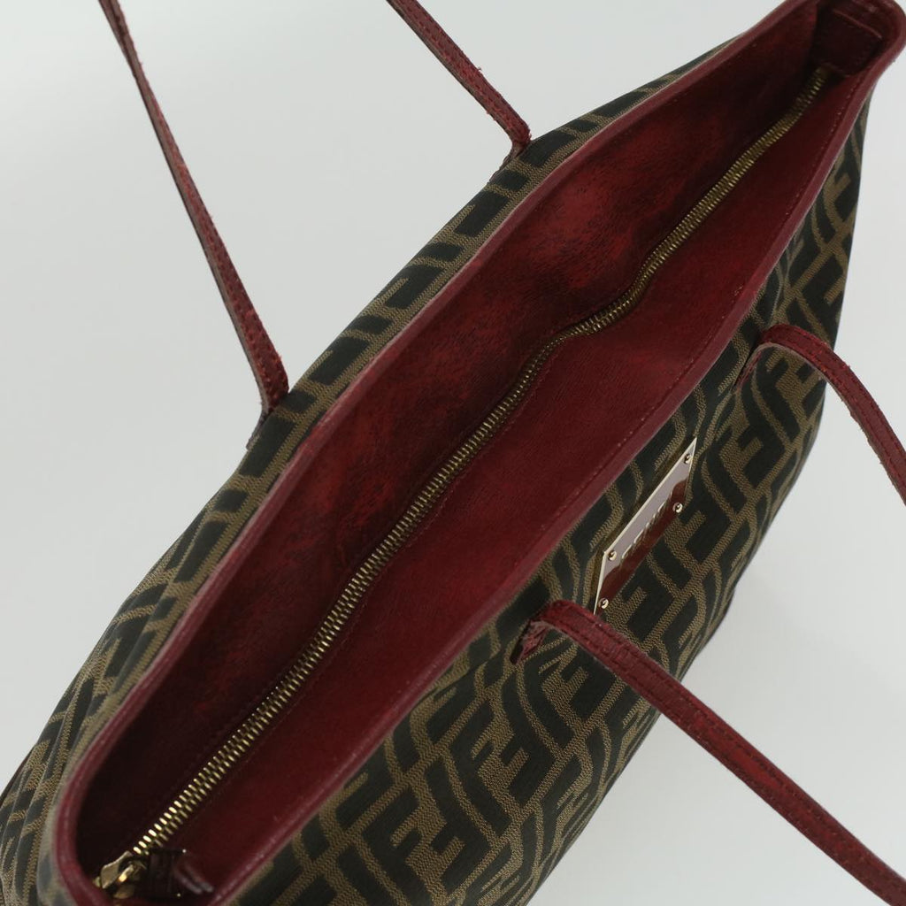 FENDI Zucca Canvas Shoulder Bag Brown Red bs3494