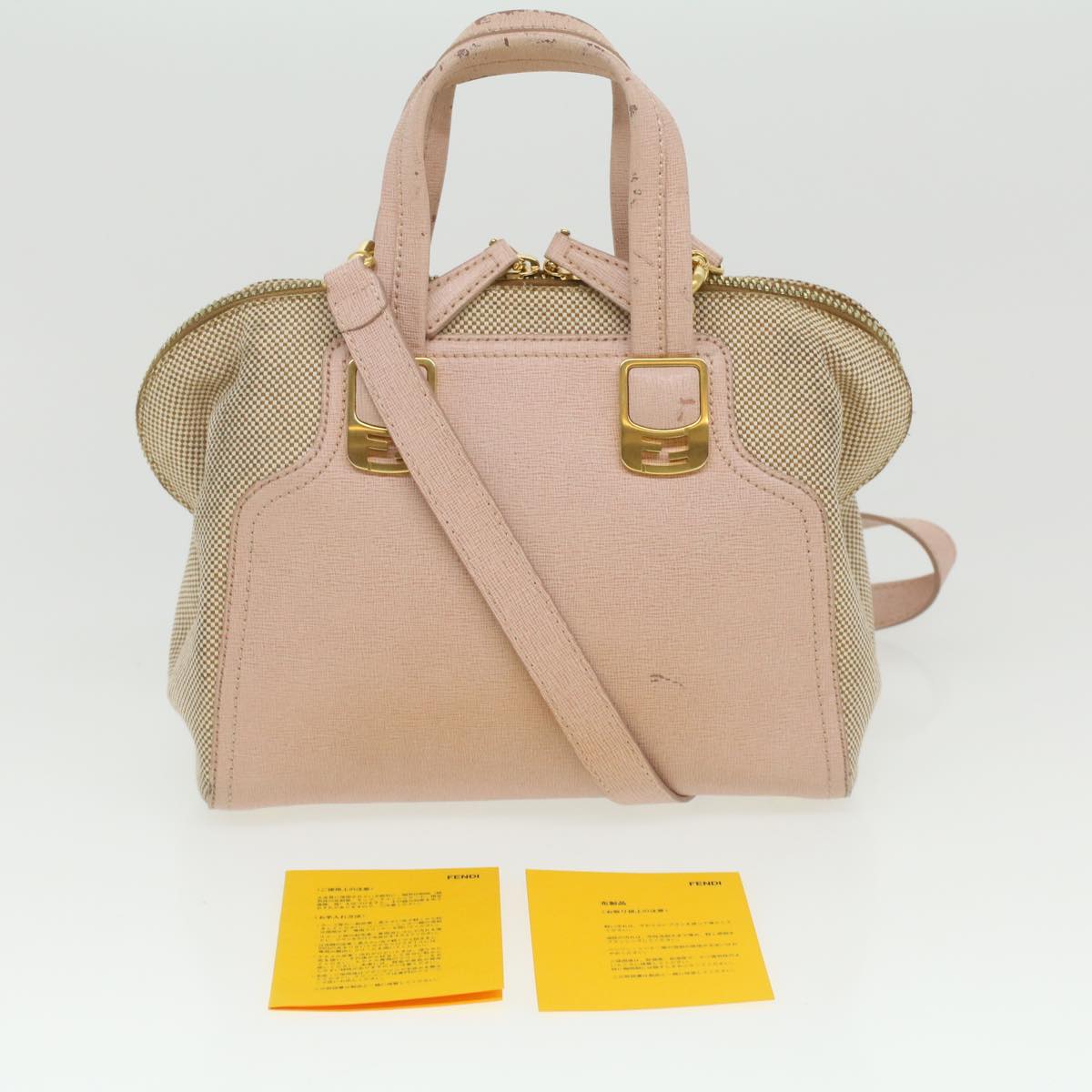 FENDI Hand Bag Leather Canvas 2way Pink bs3819