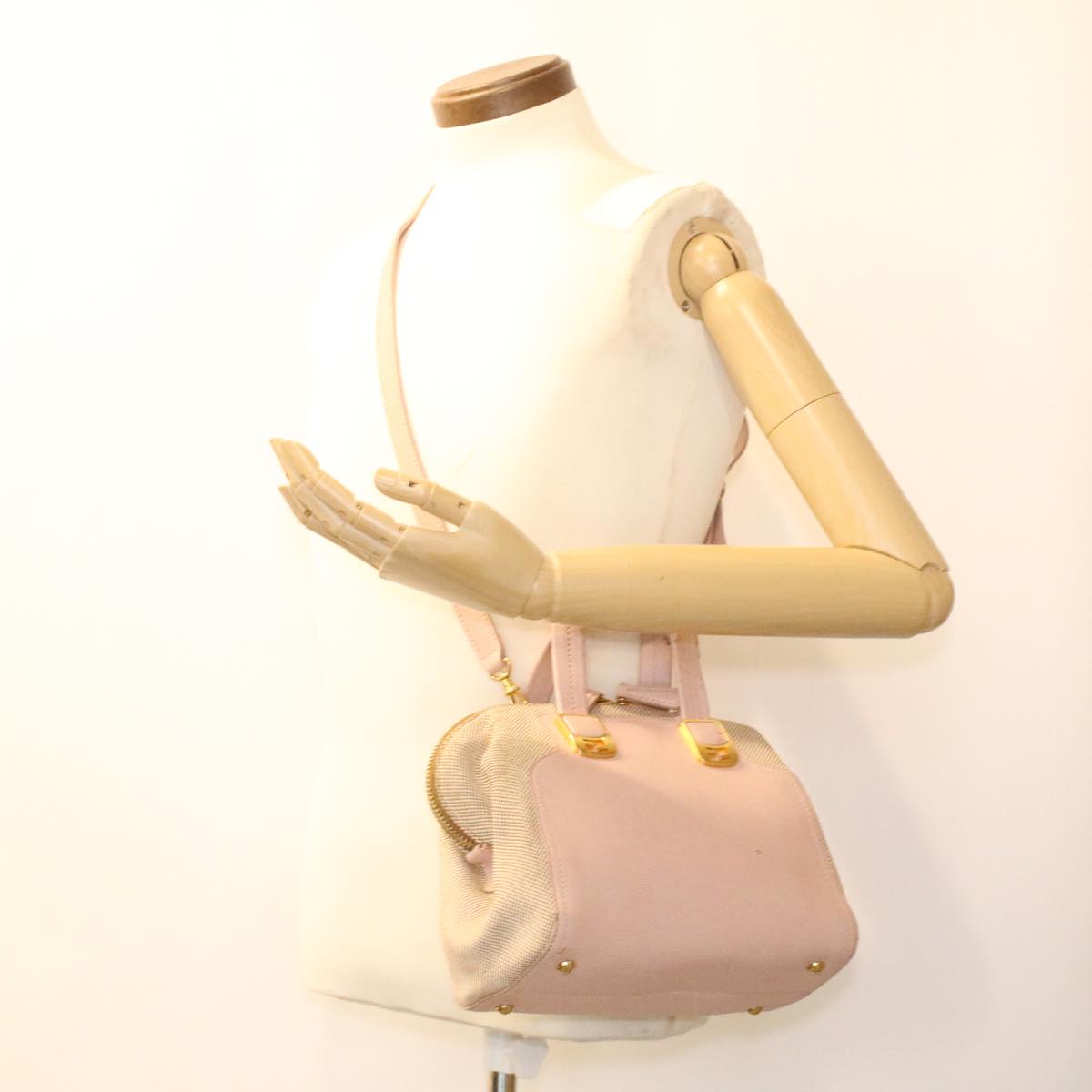 FENDI Hand Bag Leather Canvas 2way Pink bs3819