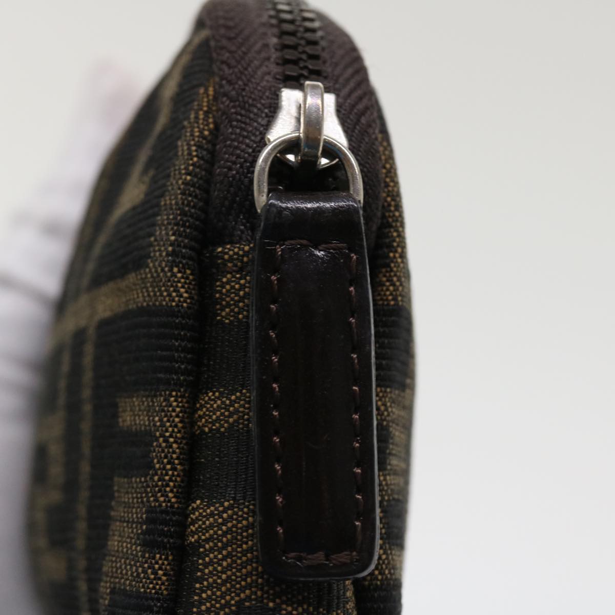 FENDI Zucca Canvas Pouch Nylon Brown Black bs4098