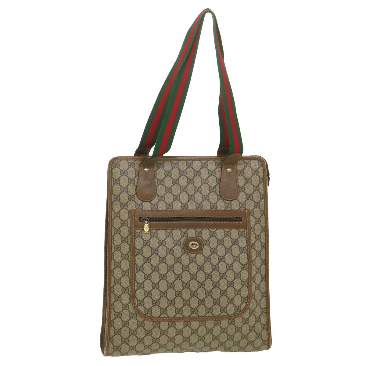 GUCCI GG Canvas Web Sherry Line Tote Bag PVC Leather Beige 89.02.092 bs4214