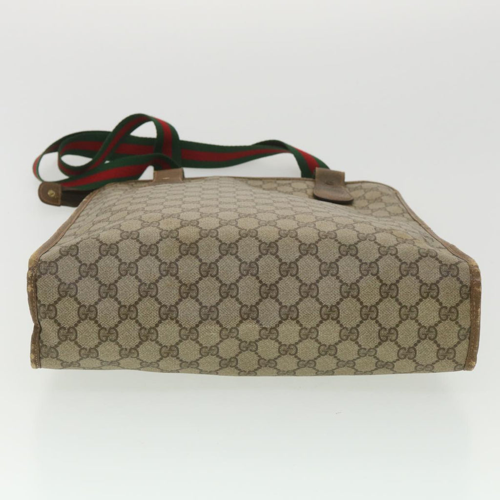 GUCCI GG Canvas Web Sherry Line Tote Bag PVC Leather Beige 89.02.092 bs4214