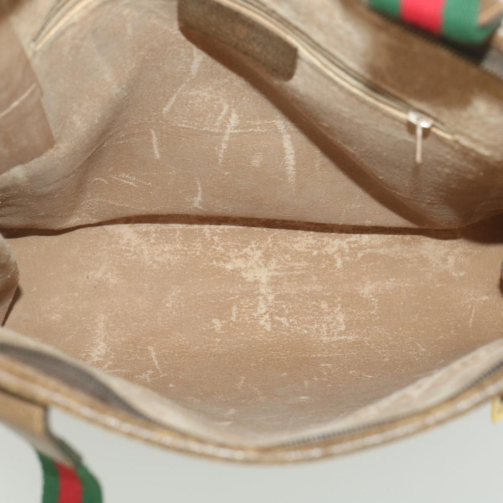 GUCCI GG Canvas Web Sherry Line Tote Bag PVC Leather Beige 89.02.092 bs4214