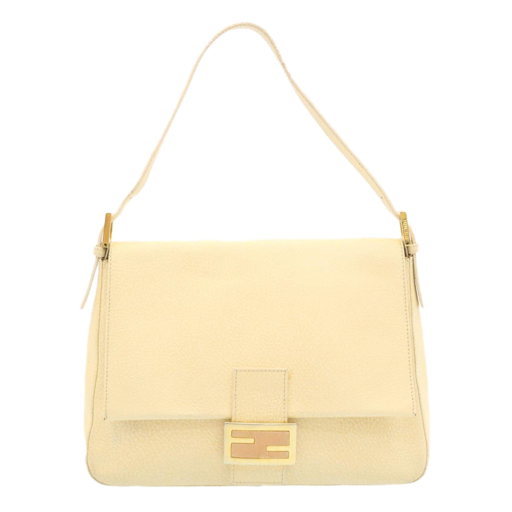 FENDI Mamma Baguette Shoulder Bag Leather Cream bs441