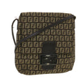 FENDI Zucchino Canvas Shoulder Bag Brown bs4562