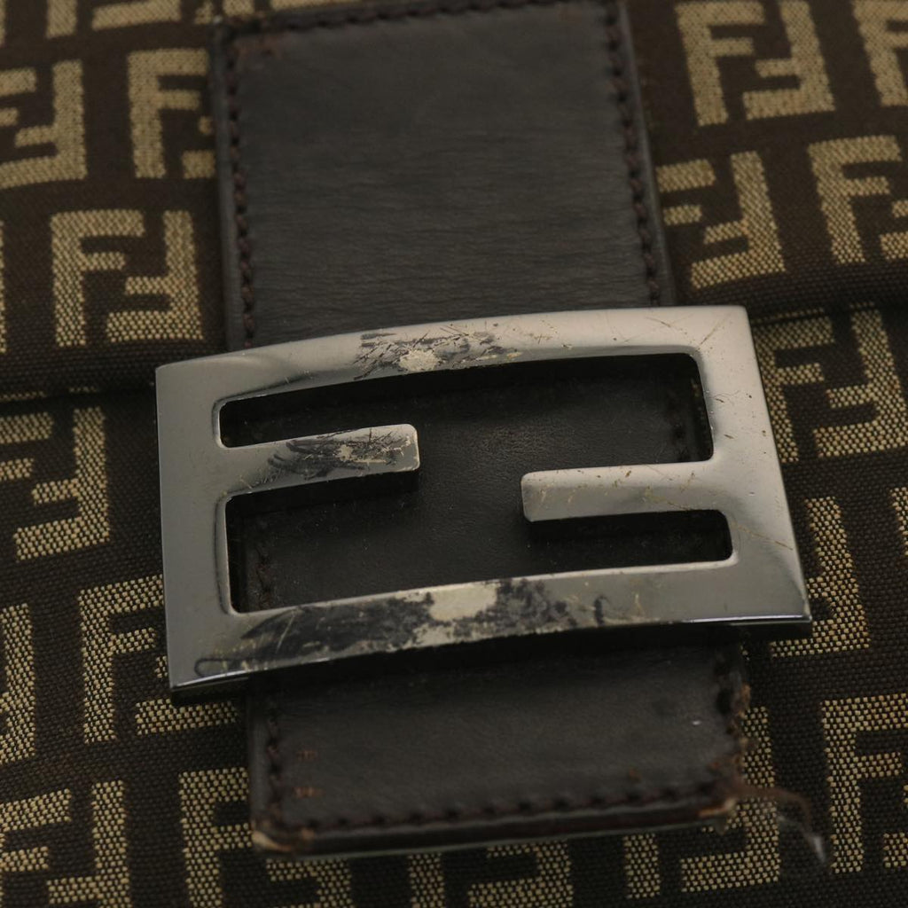 FENDI Zucchino Canvas Shoulder Bag Brown bs4562