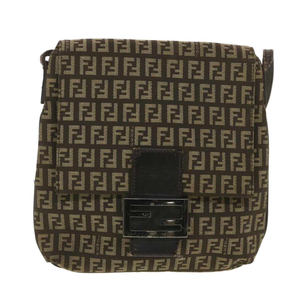 FENDI Zucchino Canvas Shoulder Bag Brown bs4562