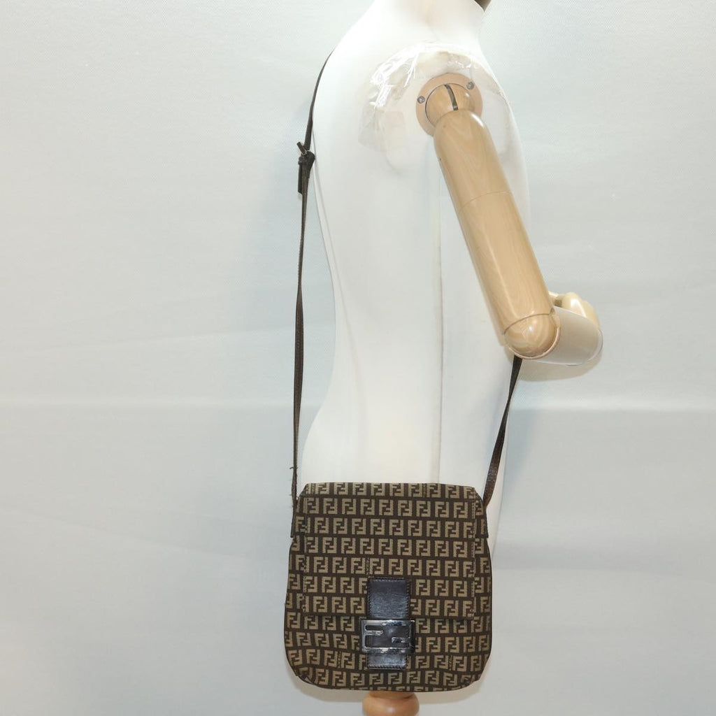 FENDI Zucchino Canvas Shoulder Bag Brown bs4562