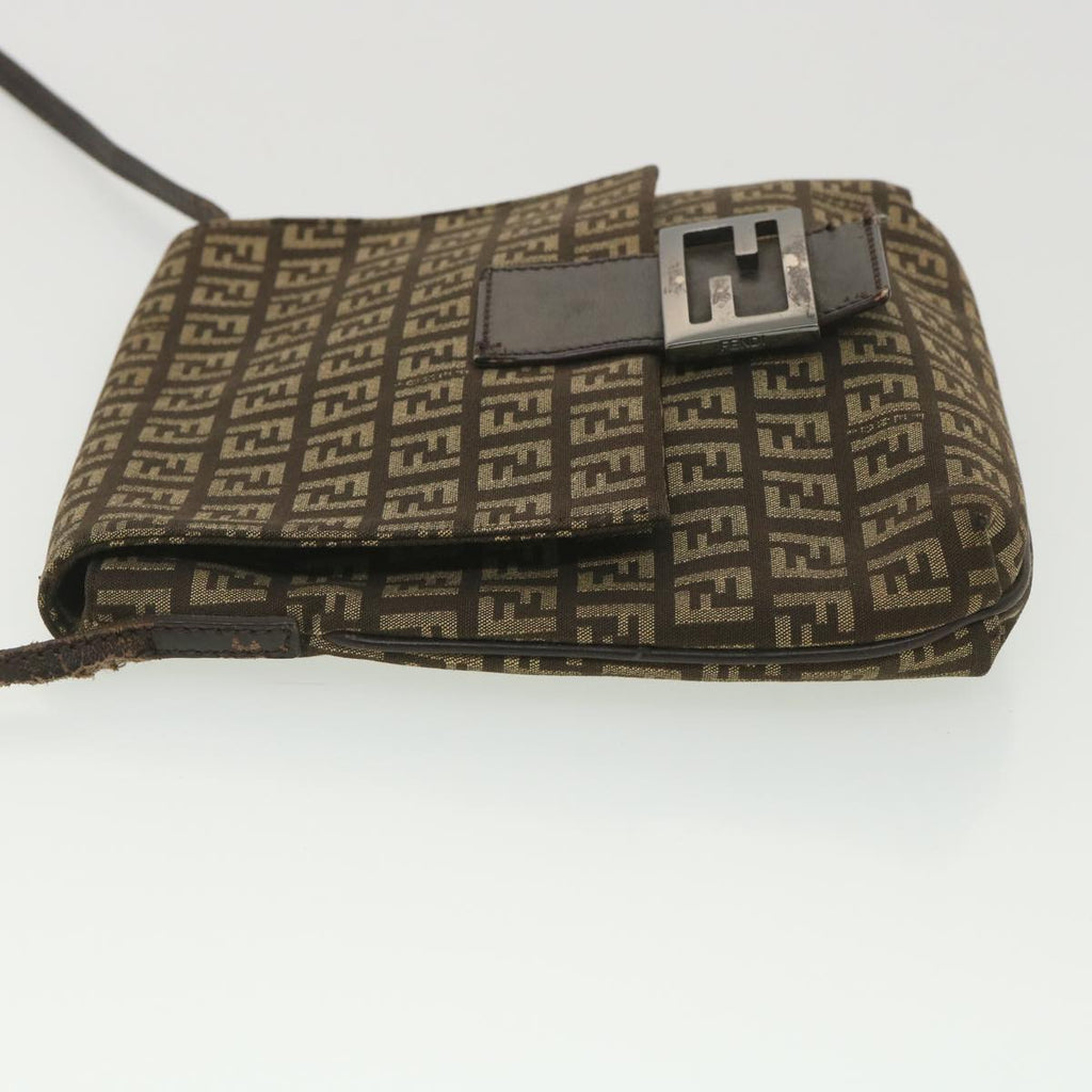 FENDI Zucchino Canvas Shoulder Bag Brown bs4562