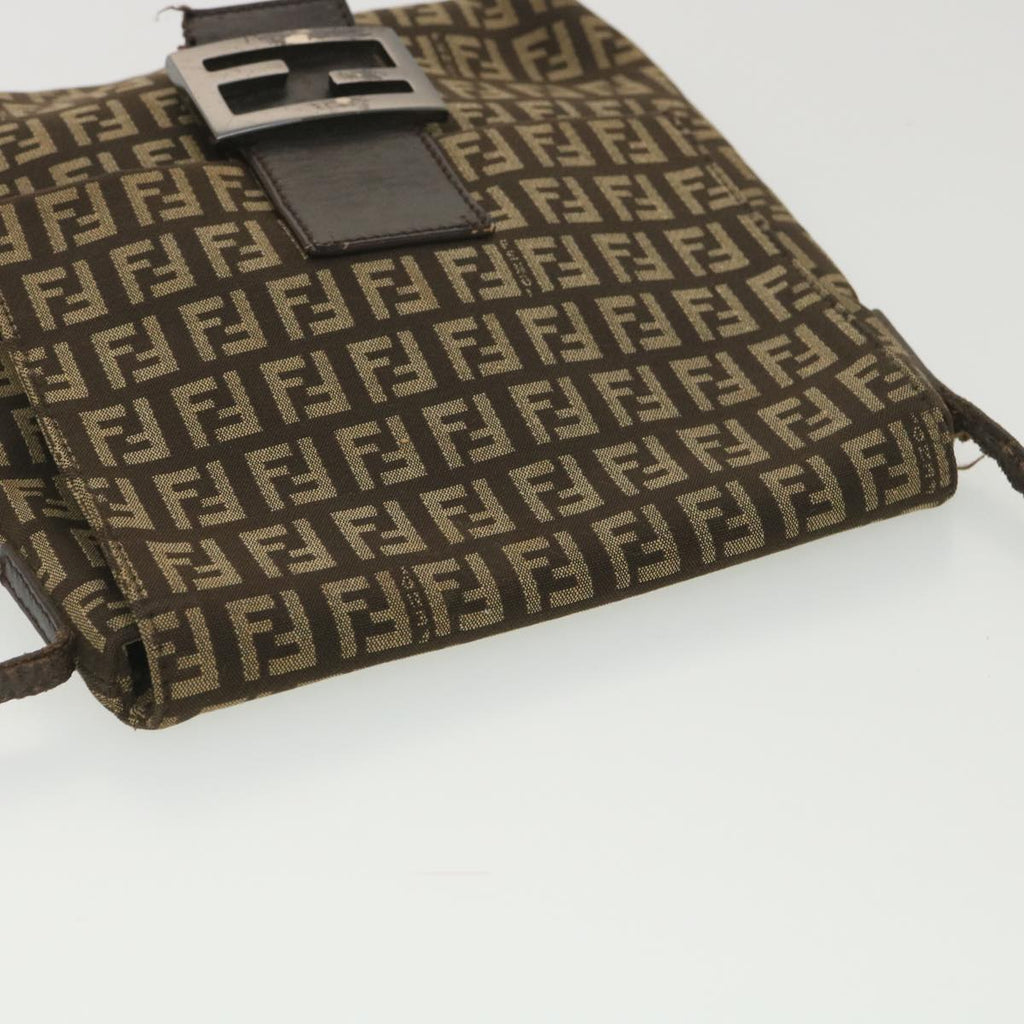 FENDI Zucchino Canvas Shoulder Bag Brown bs4562