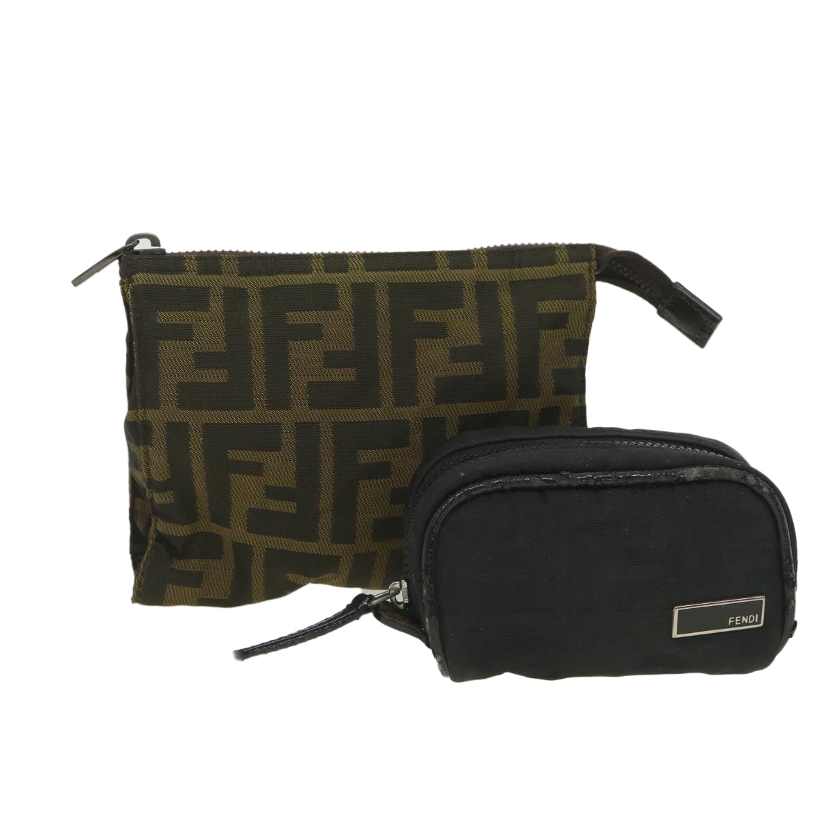 FENDI Zucca Canvas Pouch Nylon 2Set Black Brown bs4582