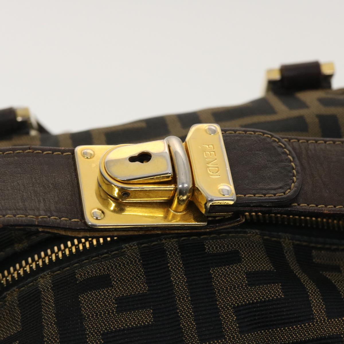 FENDI Zucca Canvas Hand Bag Black Brown bs4840