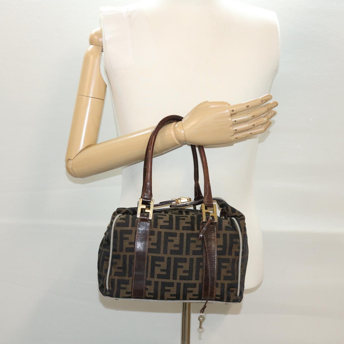 FENDI Zucca Canvas Hand Bag Black Brown bs4840