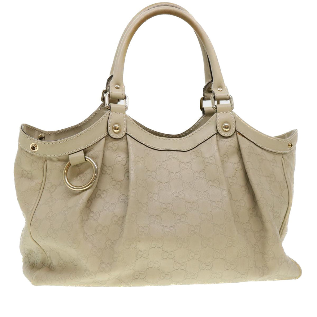 GUCCI Gucci Shima GG Tote Bag Leather Beige 211944 bs4876