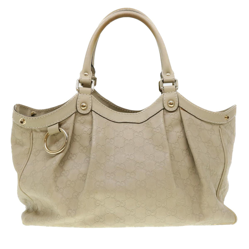 GUCCI Gucci Shima GG Tote Bag Leather Beige 211944 bs4876