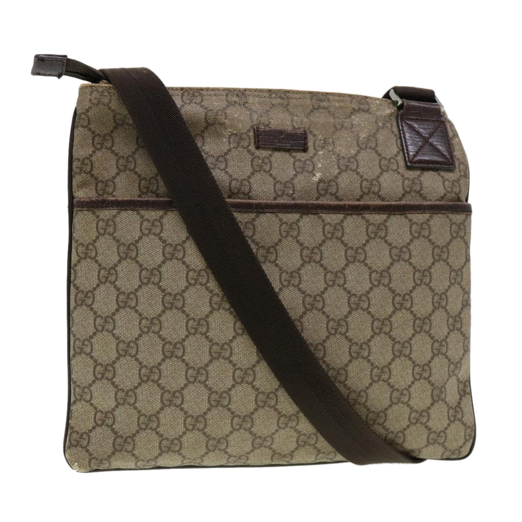 GUCCI GG Canvas Shoulder Bag PVC Leather Beige Dark Brown 141626 bs5003