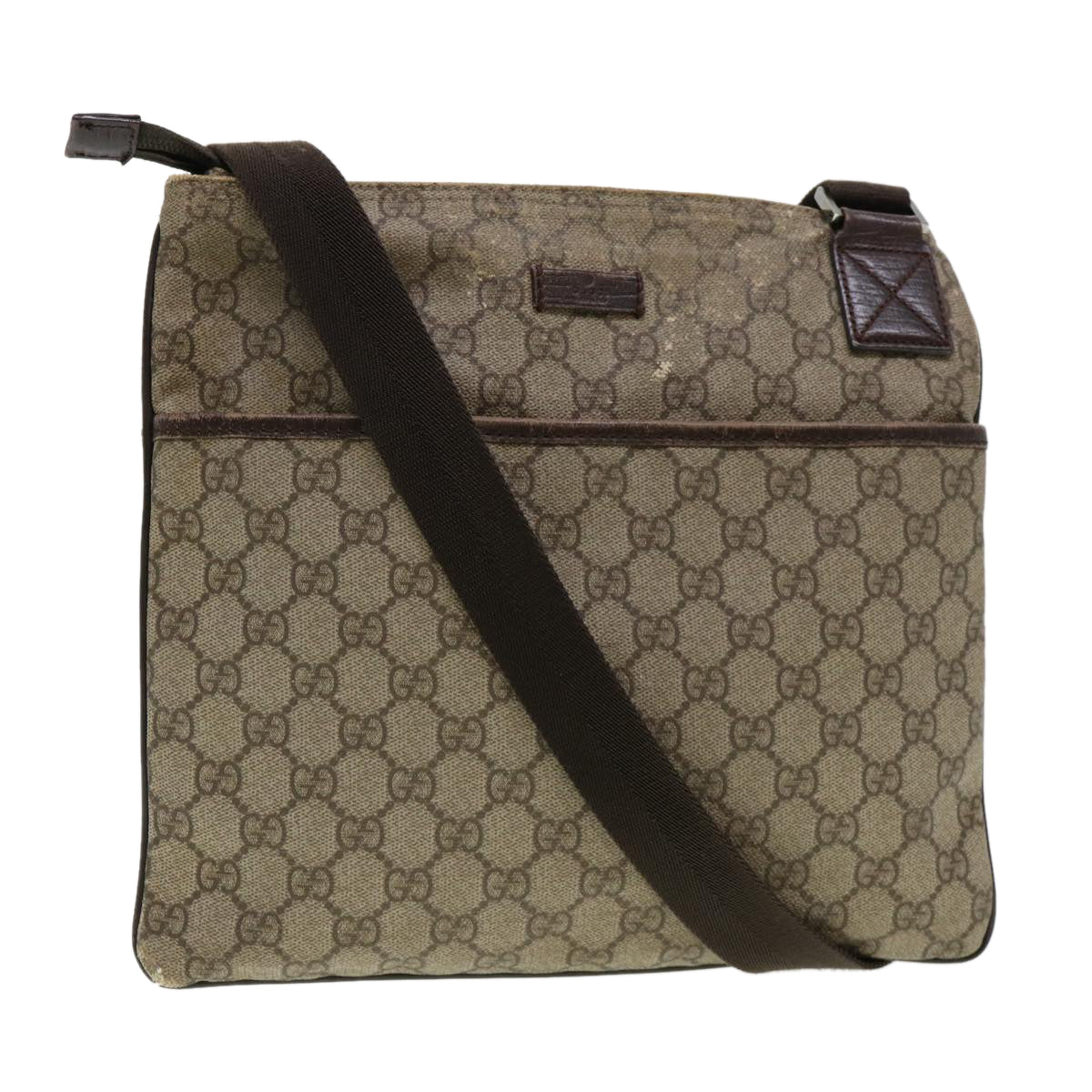 GUCCI GG Canvas Shoulder Bag PVC Leather Beige Dark Brown 141626 bs5003