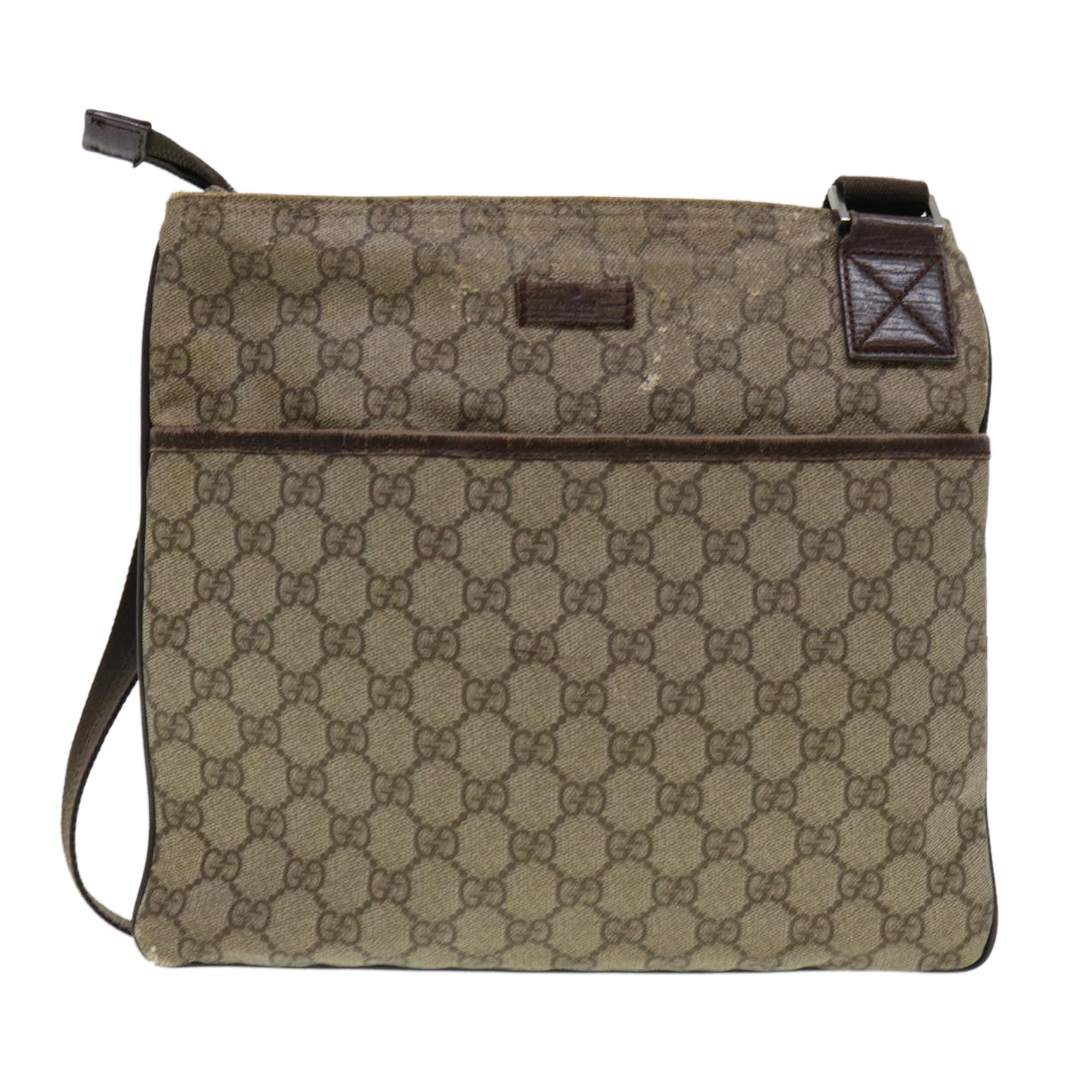 GUCCI GG Canvas Shoulder Bag PVC Leather Beige Dark Brown 141626 bs5003