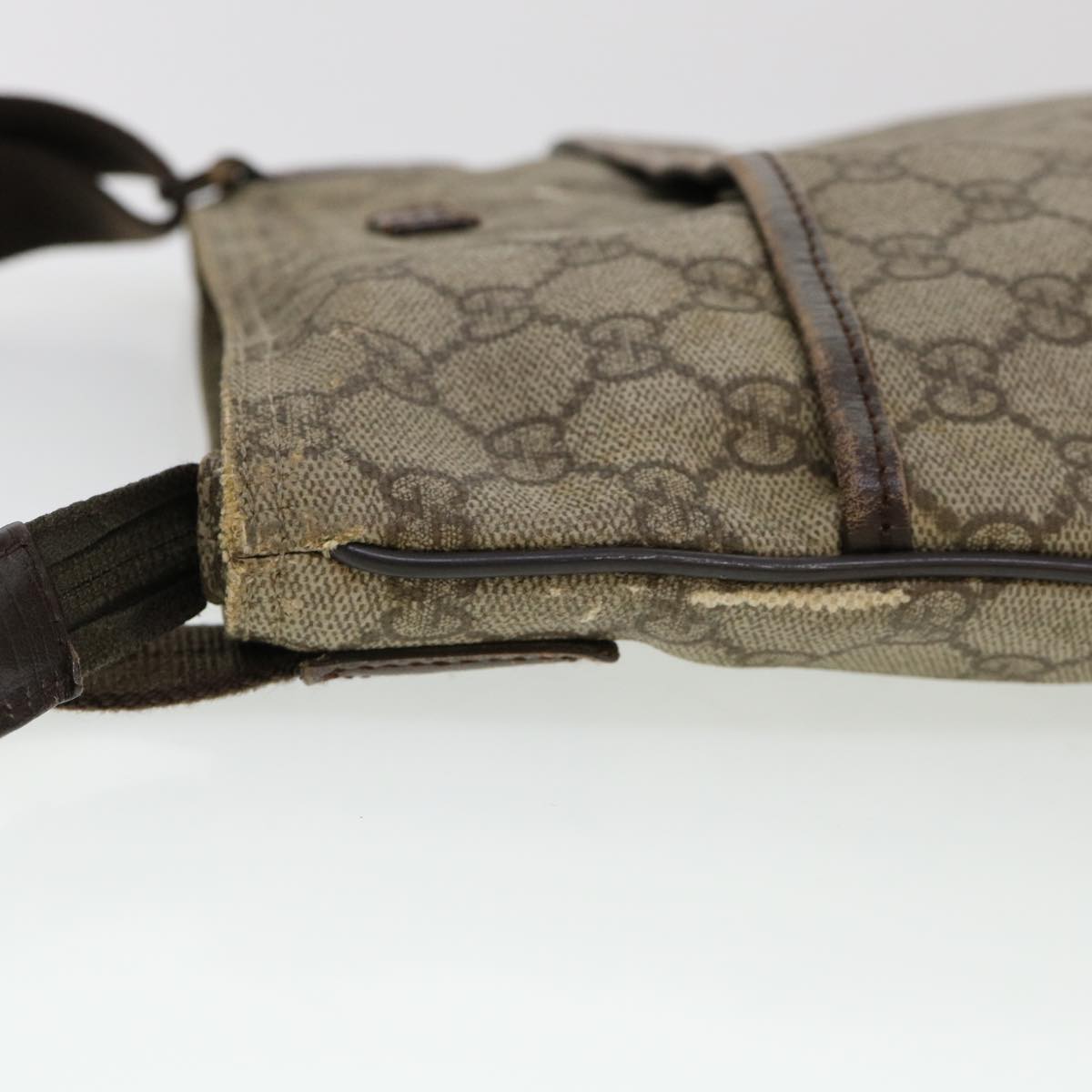GUCCI GG Canvas Shoulder Bag PVC Leather Beige Dark Brown 141626 bs5003