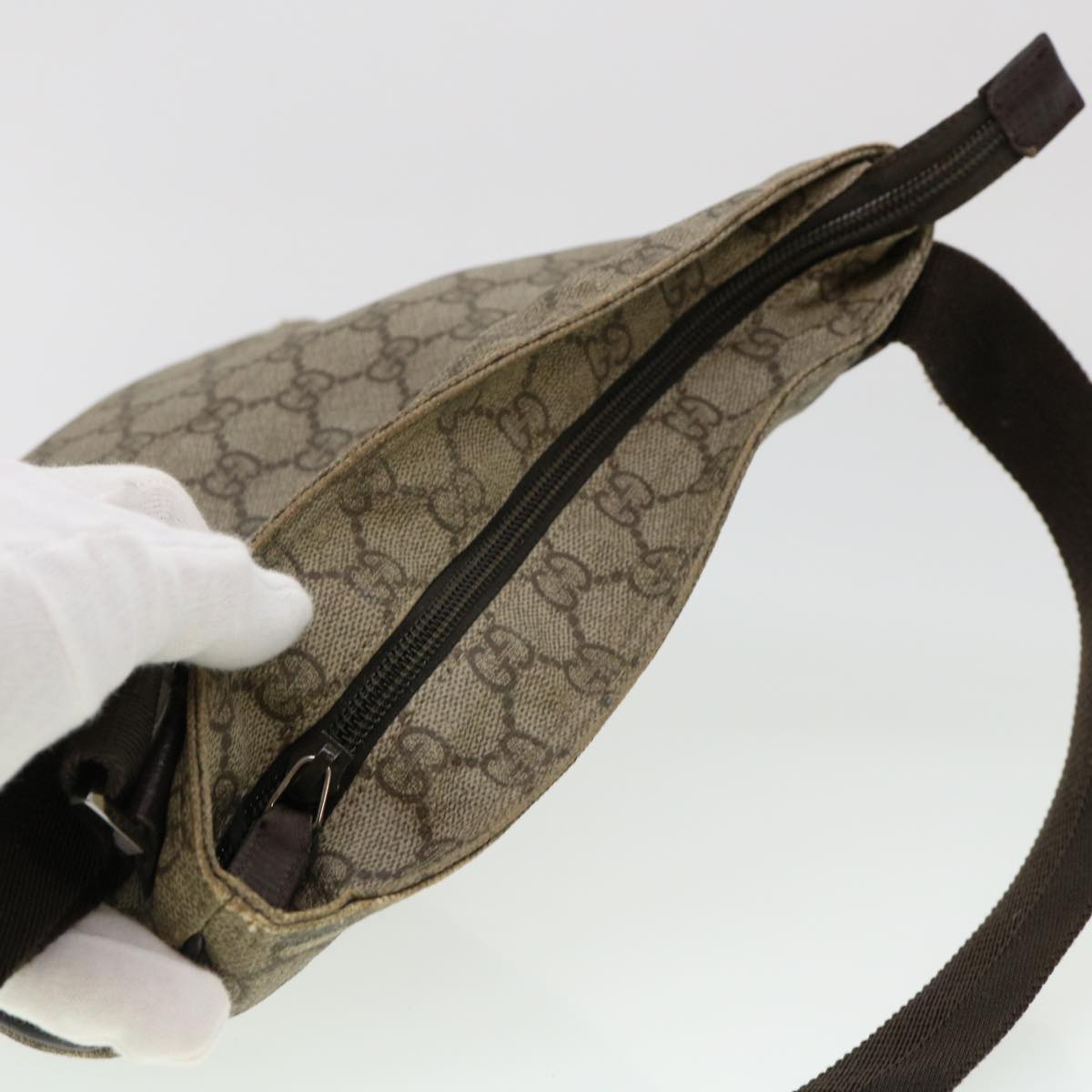 GUCCI GG Canvas Shoulder Bag PVC Leather Beige Dark Brown 141626 bs5003