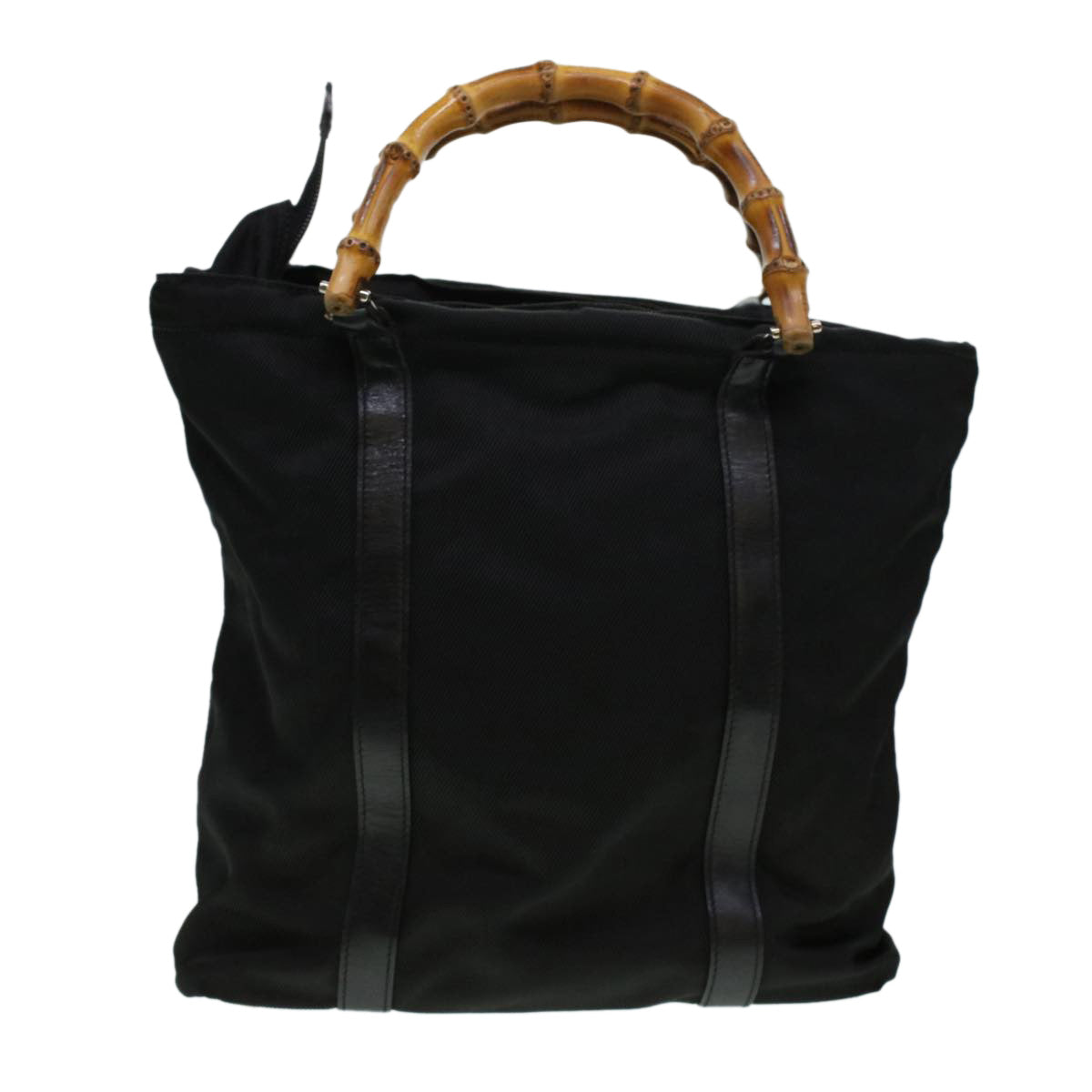 GUCCI Bamboo Hand Bag Nylon Black bs5044